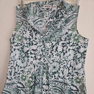 Collections Etc.floral Beachy Boho Cotton greens,v neck S/M,sleeveless Tank Top